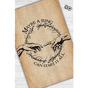 Her Şey Bir Yüzükle Başladı Siyah Bej Renk Yüzüklerin Efendisi Halısı Film Temalı Halı 160x240 cm