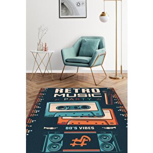 Retro Müzik Çok Renkli Müzik Sever Halısı Müzisyene Hediye Halı Müzik Figürlü Halı 160x240 cm