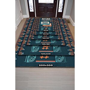 Homshtag Retro Müzik Çok Renkli Müzik Sever Halısı Müzisyene Hediye Halı Müzik Figürlü Halı