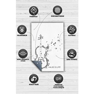 Homshtag Müzik Hayattır Art Müzik Halısı Beyaz Renkli Müzik Halısı Gitar Figürlü Beyaz Modern Halı