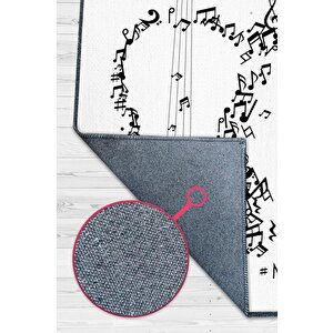 Müzik Hayattır Art Müzik Halısı Beyaz Renkli Müzik Halısı Gitar Figürlü Beyaz Modern Halı 120x180 cm