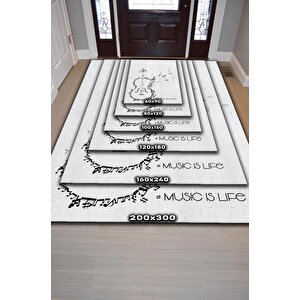 Homshtag Müzik Hayattır Art Müzik Halısı Beyaz Renkli Müzik Halısı Gitar Figürlü Beyaz Modern Halı