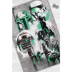 Yıldız Karakterler Film Halısı Star Wars Temalı Film Halısı Gri Renkli Star Wars Filmi Halı 120x180 cm
