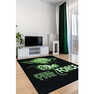 Gücü Hisset Film Halısı Star Wars Temalı Film Halı Siyah Yeşil Renk Star Wars Filmi Halısı 160x240 cm