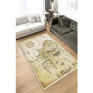 Orta Dünya Yüzüklerin Efendisi Desenli Halı Bej Renk Yüzüklerin Efendisi Film Sever Halısı 80x120 cm