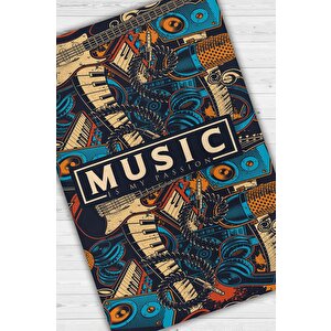Müzik Tutkum Art Müzik Halısı Rock Müzik Halısı Elektro Gitar Figürlü Renkli Modern Halı 100x150 cm