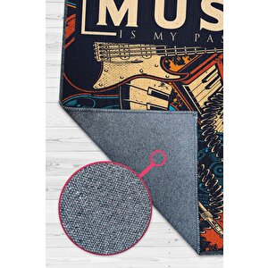 Müzik Tutkum Art Müzik Halısı Rock Müzik Halısı Elektro Gitar Figürlü Renkli Modern Halı 100x150 cm