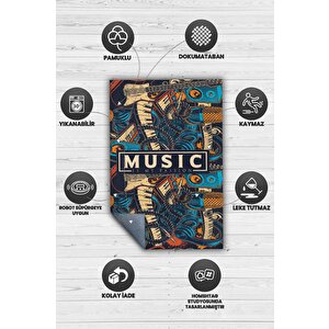 Homshtag Müzik Tutkum Art Müzik Halısı Rock Müzik Halısı Elektro Gitar Figürlü Renkli Modern Halı