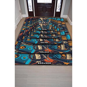 Homshtag Müzik Tutkum Art Müzik Halısı Rock Müzik Halısı Elektro Gitar Figürlü Renkli Modern Halı