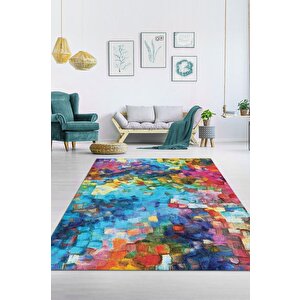 Renkli Rüya Bahar Halısı, İnce Yazlık Halı, Çok Renkli Halı Geometrik Desenli Salon Halısı 120x180 cm