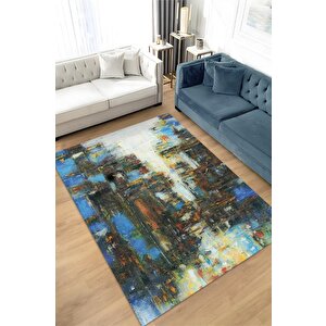 Yağmurlu Bir Hikaye Çok Renkli Mutfak Halısı Soyut Salon Halısı Özel Tasarım Halı 80x120 cm