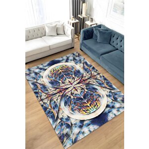 Gök Saati Çok Renkli Mutfak Halısı Soyut Salon Halısı Geometrik Desenli Özel Tasarım Halı 100x150 cm