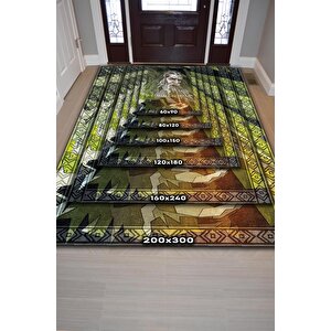 Homshtag Geçiş Yok Film Desenli Yeşil Renkli Yüzüklerin Efendisi Halısı Geometrik Film Temalı Halı