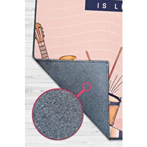 Hayatım Müzik Art Müzik Halısı Müzik Sever Halısı Enstrüman Figürlü Renkli Modern Halı 100x150 cm