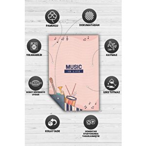 Homshtag Hayatım Müzik Art Müzik Halısı Müzik Sever Halısı Enstrüman Figürlü Renkli Modern Halı