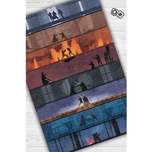 Bölümler Film Halısı Star Wars Temalı Film Halısı Çok Renkli Star Wars Filmi Halısı 80x120 cm