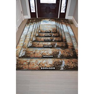 Homshtag Mavi Toprak Çok Renkli Mutfak Halısı Soyut Salon Halısı Mavi Renkli Geometrik Desenli Halı