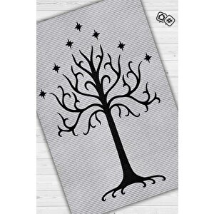 Gondor Ağacı Film Desenli Gri Siyah Renk Yüzüklerin Efendisi Halısı Film Sever Temalı Halı 200x300 cm