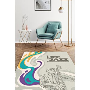 Hayatta Ve Cazda Yanlış Nota Yok  Çok Renkli Müzik Halısı Caz Sever Halı Müzisyene Hediye 80x120 cm