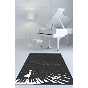 Kalbinin Ritmiyle Yürü Siyah Renkli Müzik Sever Halısı Art Müzik Halısı Piyanist Halısı 100x150 cm