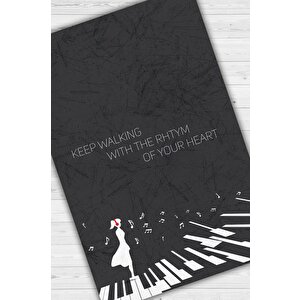 Kalbinin Ritmiyle Yürü Siyah Renkli Müzik Sever Halısı Art Müzik Halısı Piyanist Halısı 100x150 cm