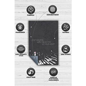 Homshtag Kalbinin Ritmiyle Yürü Siyah Renkli Müzik Sever Halısı Art Müzik Halısı Piyanist Halısı