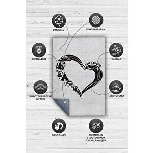 Homshtag I Love Camping Kamp Hayatı Desenli Beyaz Halı,çadır Halısı,pamuklu Dokuma Tabanlı Yıkanabilir Halı