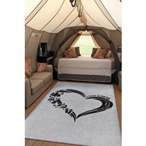 I Love Camping Kamp Hayatı Desenli Beyaz Halı,çadır Halısı,pamuklu Dokuma Tabanlı Yıkanabilir Halı 120x180 cm