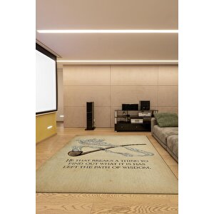 Hikmetin Yolu Film Desenli Bej Renkli Yüzüklerin Efendisi Halısı Film Sever Temalı Halı 80x120 cm