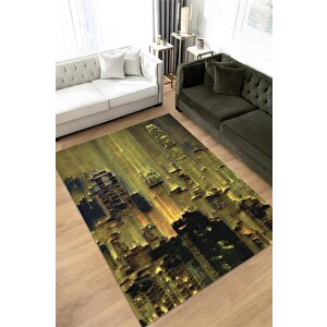 Lüks Şehre Fırça Çok Renkli Mutfak Halısı Soyut Salon Halısı Geometrik Desenli Tasarım Halı 100x150 cm