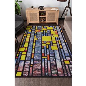 Vitray Çok Renkli Mutfak Halısı Soyut Salon Halısı Geometrik Desenli Halı 200x300 cm
