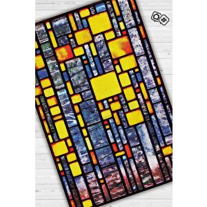 Vitray Çok Renkli Mutfak Halısı Soyut Salon Halısı Geometrik Desenli Halı 200x300 cm