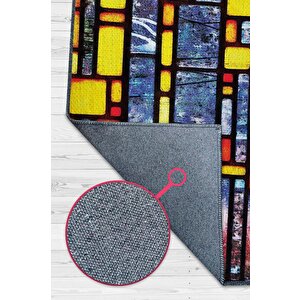 Vitray Çok Renkli Mutfak Halısı Soyut Salon Halısı Geometrik Desenli Halı 200x300 cm