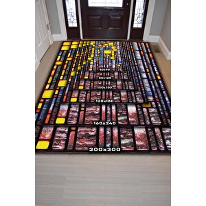 Homshtag Vitray Çok Renkli Mutfak Halısı Soyut Salon Halısı Geometrik Desenli Halı