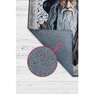 Gandalf Figürlü Geleneksel Desenli Mavi Turuncu Gri Renkli Yüzüklerin Efendisi Halısı 160x240 cm