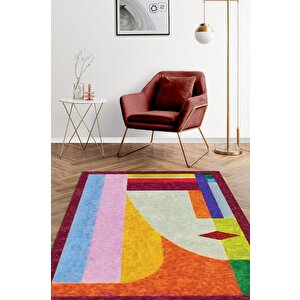 Homshtag Geometrik Kadın Çok Renkli Halı Minimal Salon Halı Tasarım Mutfak Halısı Soft Tasarım Halı 100x150 cm
