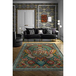 7-7-7 Temalı Yeşil Renkli Spiritüel Temalı Melek Habercisi Şans Getiren Sayı Sekansılı Halı 120x180 cm
