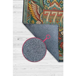 7-7-7 Temalı Yeşil Renkli Spiritüel Temalı Melek Habercisi Şans Getiren Sayı Sekansılı Halı 120x180 cm