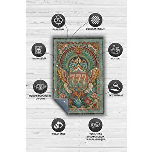 Homshtag 7-7-7 Temalı Yeşil Renkli Spiritüel Temalı Melek Habercisi Şans Getiren Sayı Sekansılı Halı