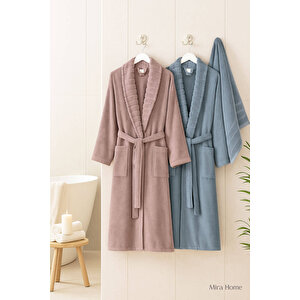 4 Parça Soft Elegance Banyo Aile Bornoz Seti %100 Pamuklu Mavi-l-xl L/XL