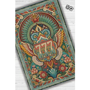 7-7-7 Temalı Yeşil Renkli Spiritüel Temalı Melek Habercisi Şans Getiren Sayı Sekansılı Halı 80x120 cm
