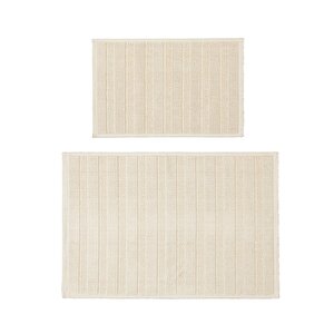 Ocean Home Textile 2'li Yıkanabilir Pamuklu Ekru Renk Çizgi Desen Banyo Paspası 40 X 60 / 60 X 90 Cm