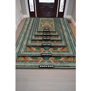 Homshtag 7-7-7 Temalı Yeşil Renkli Spiritüel Temalı Melek Habercisi Şans Getiren Sayı Sekansılı Halı