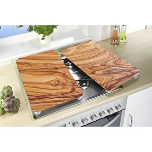 2'li 30x52 Cm Cam Ocak Koruyucu 4'lü Ocaklar Için Ahşap Model