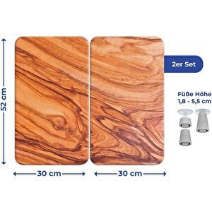2'li 30x52 Cm Cam Ocak Koruyucu 4'lü Ocaklar Için Ahşap Model