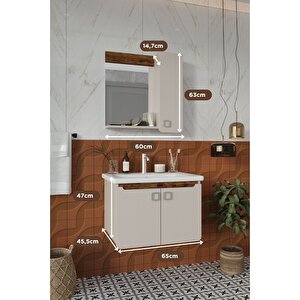 Banyo Selvi 65 Cm Demonte Banyo Dolabı Aynalı Dolaplı Üst Dolap Lavabo