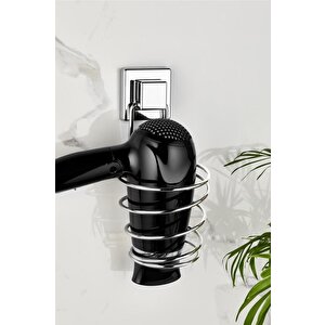 Kare Tasarımlı Güçlü Macun Yapışkanlı Saç Kurutma Makinesi Askısı Krom Fönlük