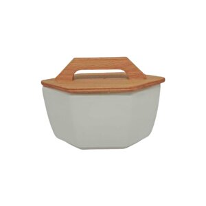 Ahşap Kapaklı Köşeli Kavanoz Beyaz