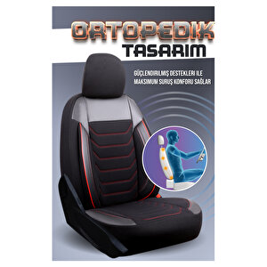 Mitsubishi Attrage Lüx Deri Detaylı Oto Koltuk Kılıfı Ön Arka Takım Carbon Serisi Si̇yah Kirmizi