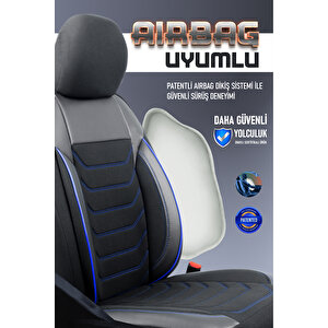 Mg Zr Lüx Deri Detaylı Oto Koltuk Kılıfı Ön Arka Takım Carbon Serisi Si̇yah Mavi̇